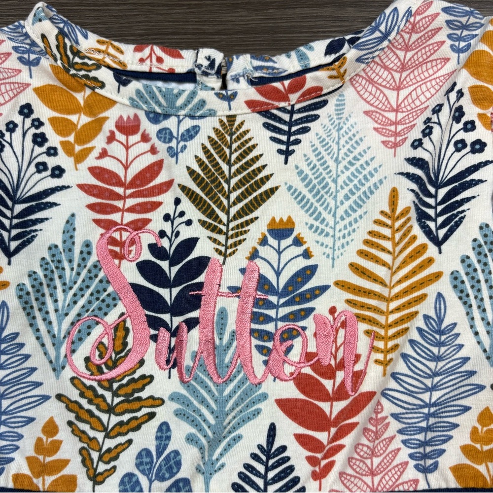 Custom SUTTON Ruffle Butts Leaf Print Dress/Onesie Size 18-24 months